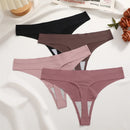Conjunto de 4 calcinhas femininas ultrafinas e sem costura, invisíveis, fio dental sexy em seda gelada, cintura baixa, respiráveis, estilo biquíni, lingerie elástica.
