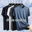 Camiseta de corrida refletiva de manga curta em seda gelada de secagem rápida, fina e respirável, ideal para o verão. Perfeita para atividades físicas e esportes.