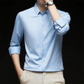 Camisa masculina de manga comprida, estilo casual de negócios, cor sólida, resistente a amassados, confortável e versátil para todas as estações.