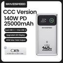 Bateria Externa MOVESPEED M25Pro de 140W e 25000mAh com Carregamento Rápido PD Tipo C para MacBook e Laptop Lenovo