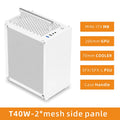 Gabinete METALFISH T40 Mini ITX de 7L com painel lateral em acrílico ou mesh e alça para transporte. Suporta fonte SFX e placa de vídeo de 206mm.