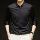 Camisa masculina de manga comprida, estilo casual de negócios, cor sólida, resistente a amassados, confortável e versátil para todas as estações.