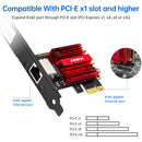 Placa de Rede FENVI 2.5G PCI-E para RJ45 com Chip RTL8125B, 100/1000Mbps, Controladora LAN Ethernet com Fio de 2.5Gbps para Win7/8/10/11