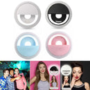 Anel de luz LED para selfies, lâmpada portátil com clipe para celular, carregamento USB, flash LED para câmeras fotográficas de smartphones.