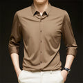 Camisa masculina de manga comprida, estilo casual de negócios, cor sólida, resistente a amassados, confortável e versátil para todas as estações.