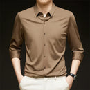 Camisa masculina de manga comprida, estilo casual de negócios, cor sólida, resistente a amassados, confortável e versátil para todas as estações.