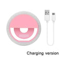 Anel de luz LED para selfies, lâmpada portátil com clipe para celular, carregamento USB, flash LED para câmeras fotográficas de smartphones.