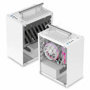 Gabinete METALFISH T40 Mini ITX de 7L com painel lateral em acrílico ou mesh e alça para transporte. Suporta fonte SFX e placa de vídeo de 206mm.