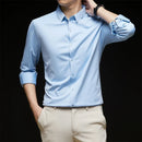 Camisa masculina de manga comprida, estilo casual de negócios, cor sólida, resistente a amassados, confortável e versátil para todas as estações.