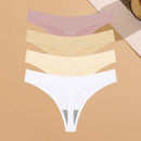 Conjunto de 4 calcinhas femininas ultrafinas e sem costura, invisíveis, fio dental sexy em seda gelada, cintura baixa, respiráveis, estilo biquíni, lingerie elástica.