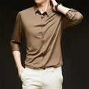 Camisa masculina de manga comprida, estilo casual de negócios, cor sólida, resistente a amassados, confortável e versátil para todas as estações.