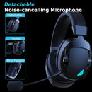 Fone de ouvido para jogos com microfone removível com cancelamento de ruído, Bluetooth 2.4G, USB e conector com fio de 3,5 mm, 3 modos para múltiplos dispositivos.