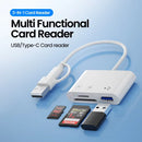 Leitor de cartões multifuncional 3 em 1 USB/Tipo C com OTG, compatível com cartões SD e TF, leitor de cartões de memória USB para MacBook, laptop e Samsung.