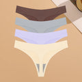 Conjunto de 4 calcinhas femininas ultrafinas e sem costura, invisíveis, fio dental sexy em seda gelada, cintura baixa, respiráveis, estilo biquíni, lingerie elástica.