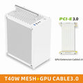 Gabinete METALFISH T40 Mini ITX de 7L com painel lateral em acrílico ou mesh e alça para transporte. Suporta fonte SFX e placa de vídeo de 206mm.