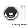 Anel de luz LED para selfies, lâmpada portátil com clipe para celular, carregamento USB, flash LED para câmeras fotográficas de smartphones.