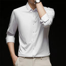 Camisa masculina de manga comprida, estilo casual de negócios, cor sólida, resistente a amassados, confortável e versátil para todas as estações.