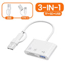 Leitor de cartões multifuncional 3 em 1 USB/Tipo C com OTG, compatível com cartões SD e TF, leitor de cartões de memória USB para MacBook, laptop e Samsung.