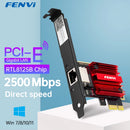 Placa de Rede FENVI 2.5G PCI-E para RJ45 com Chip RTL8125B, 100/1000Mbps, Controladora LAN Ethernet com Fio de 2.5Gbps para Win7/8/10/11