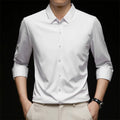 Camisa masculina de manga comprida, estilo casual de negócios, cor sólida, resistente a amassados, confortável e versátil para todas as estações.