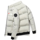 Casaco curto masculino grosso e quente para outono e inverno, jaqueta casual masculina estampada com zíper à prova de vento para atividades ao ar livre, tamanhos M-5XL.
