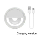 Anel de luz LED para selfies, lâmpada portátil com clipe para celular, carregamento USB, flash LED para câmeras fotográficas de smartphones.
