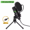 Microfone condensador USB com fio para PC, computador, laptop, acessórios profissionais para jogos, streaming de áudio ao vivo, podcast, gravação RGB