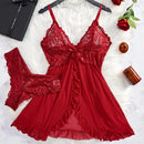 Conjunto de 2 peças: camisola de renda feminina, roupa de dormir requintada, nova, verde, pijama noturno, camisola transparente com fenda, decote em V, conjunto de sutiã e calcinha.