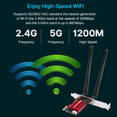 Adaptador de rede sem fio FENVI WiFi 5 PCI-E AC1200 Dual Band 2.4G/5GHz 802.11AC para Bluetooth 4.0 Desktop Windows 7/8/10/11