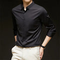 Camisa masculina de manga comprida, estilo casual de negócios, cor sólida, resistente a amassados, confortável e versátil para todas as estações.