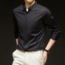 Camisa masculina de manga comprida, estilo casual de negócios, cor sólida, resistente a amassados, confortável e versátil para todas as estações.