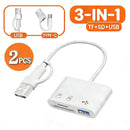 Leitor de cartões multifuncional 3 em 1 USB/Tipo C com OTG, compatível com cartões SD e TF, leitor de cartões de memória USB para MacBook, laptop e Samsung.