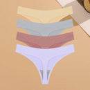 Conjunto de 4 calcinhas femininas ultrafinas e sem costura, invisíveis, fio dental sexy em seda gelada, cintura baixa, respiráveis, estilo biquíni, lingerie elástica.