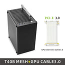 Gabinete METALFISH T40 Mini ITX de 7L com painel lateral em acrílico ou mesh e alça para transporte. Suporta fonte SFX e placa de vídeo de 206mm.