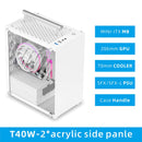 Gabinete METALFISH T40 Mini ITX de 7L com painel lateral em acrílico ou mesh e alça para transporte. Suporta fonte SFX e placa de vídeo de 206mm.