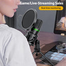 Microfone condensador USB com fio para PC, computador, laptop, acessórios profissionais para jogos, streaming de áudio ao vivo, podcast, gravação RGB