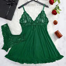 Conjunto de 2 peças: camisola de renda feminina, roupa de dormir requintada, nova, verde, pijama noturno, camisola transparente com fenda, decote em V, conjunto de sutiã e calcinha.