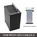 Gabinete METALFISH T40 Mini ITX de 7L com painel lateral em acrílico ou mesh e alça para transporte. Suporta fonte SFX e placa de vídeo de 206mm.