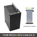 Gabinete METALFISH T40 Mini ITX de 7L com painel lateral em acrílico ou mesh e alça para transporte. Suporta fonte SFX e placa de vídeo de 206mm.