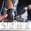 Luvas industriais descartáveis de nitrilo pretas de alta resistência, 8 milímetros de espessura, com textura diamantada para melhor aderência, ideais para mecânicos e profissionais de segurança.