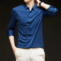 Camisa masculina de manga comprida, estilo casual de negócios, cor sólida, resistente a amassados, confortável e versátil para todas as estações.