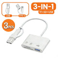 Leitor de cartões multifuncional 3 em 1 USB/Tipo C com OTG, compatível com cartões SD e TF, leitor de cartões de memória USB para MacBook, laptop e Samsung.