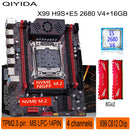 Kit de placa-mãe Qiyida X99 LGA2011 com 3 processadores Xeon E5 2680 V4, 2 slots de 8GB, 16GB de memória DDR4 3200MHz, 4 canais NVMe, USB 3.0, SATA 3.0 e interface TPM 2.0.